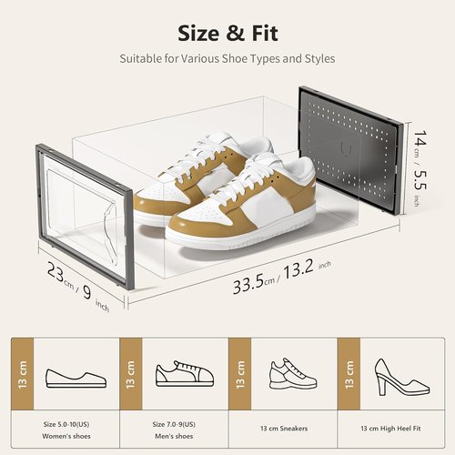 Kuject Shoe Storage Box - Large Crystal Clear Stackable Organizer | Space-Saving 12-Pack Black