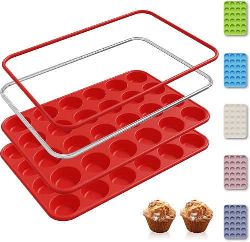 **Socisen Silicone Mini Muffin Pan - 24 Cups with Metal Reinforced Frame | Perfect for Cupcakes & Cheesecakes**