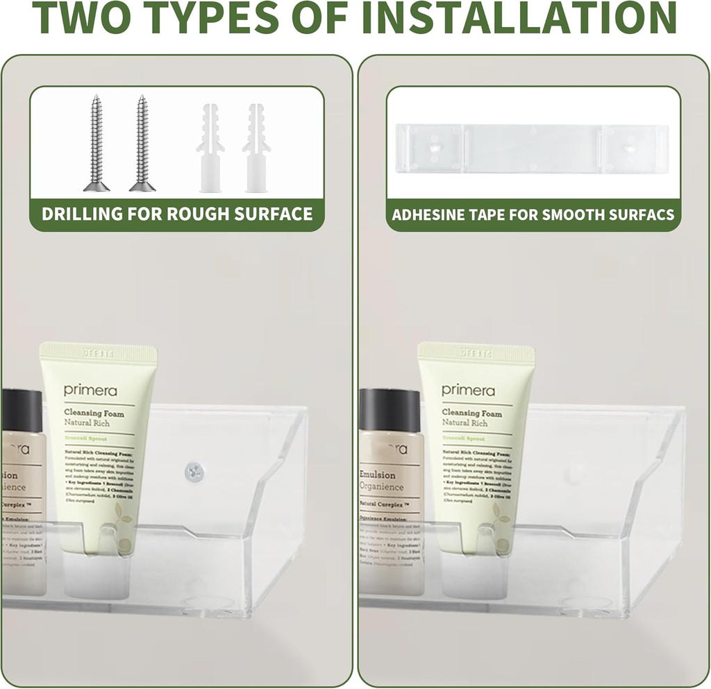 Skiennix Acrylic Wall Shelves - Clear Floating Shelf for Bathroom & Living Room | Easy Adhesive or Screw Installation