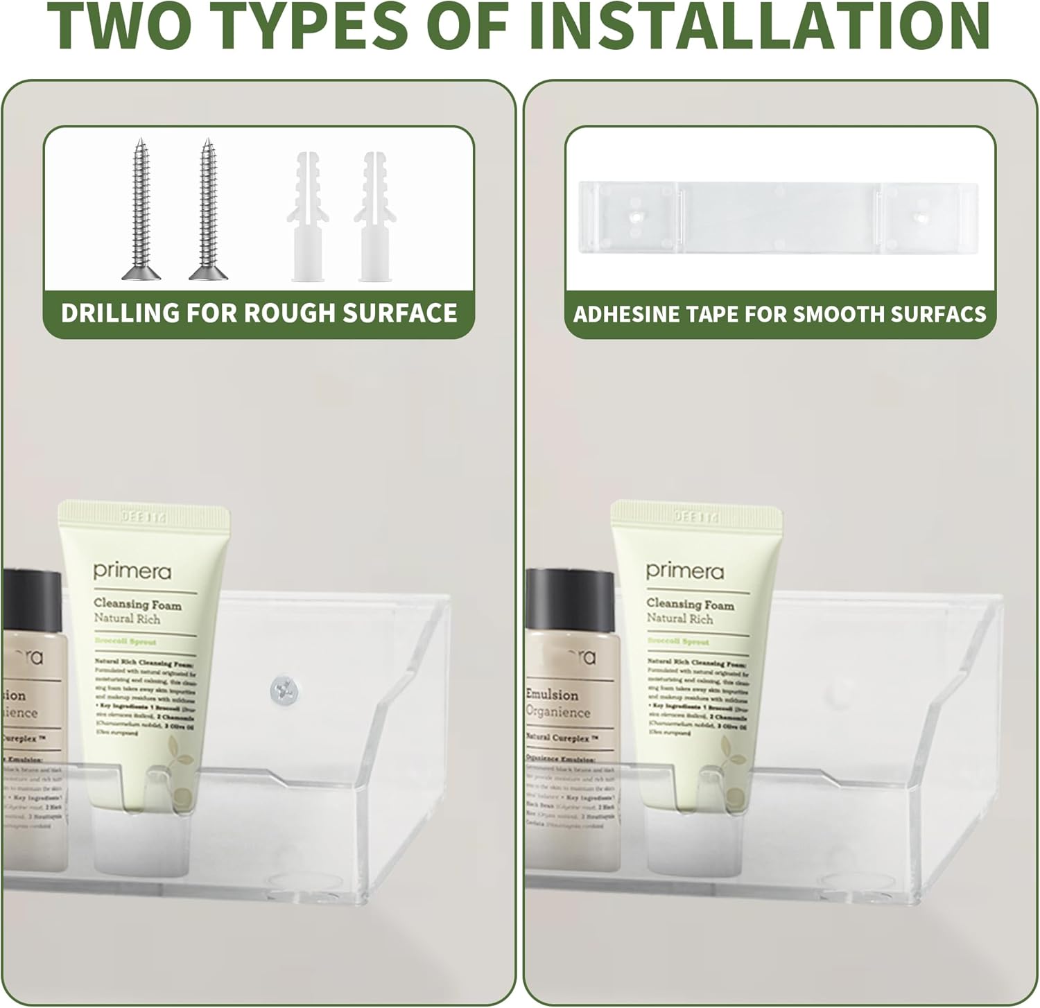 Skiennix Acrylic Wall Shelves - Clear Floating Shelf for Bathroom & Living Room | Easy Adhesive or Screw Installation