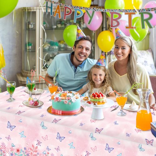 LINHAXM 4 Pack Butterfly Tablecloths, Butterfly Birthday Decorations for Kids' & Girls' Birthdays, Disposable Table Covers, 54 x 108 Inche