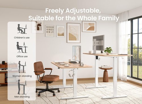 BANTI 48 × 24 Inches Standing Desk, Ergonomic, Electric Height Adjustable, Sit and Stand Up, Computer Office Desk with Splice Board, White Frame/Maple Top