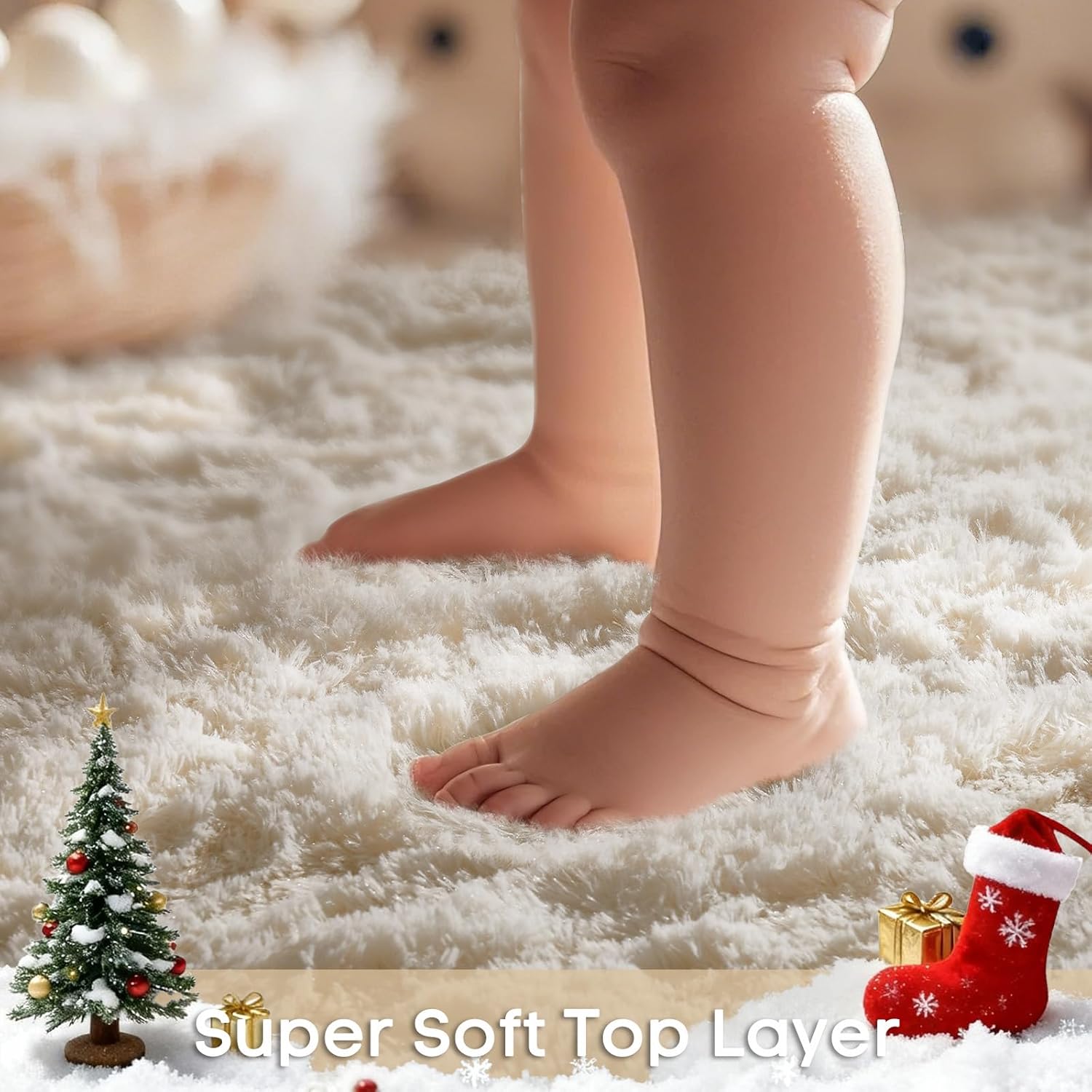 Ophanie Runner Rug - Non-Slip Fluffy Soft Ivory Shaggy Carpet for Hallway | 2x5 Size, Ideal for Kids' Rooms