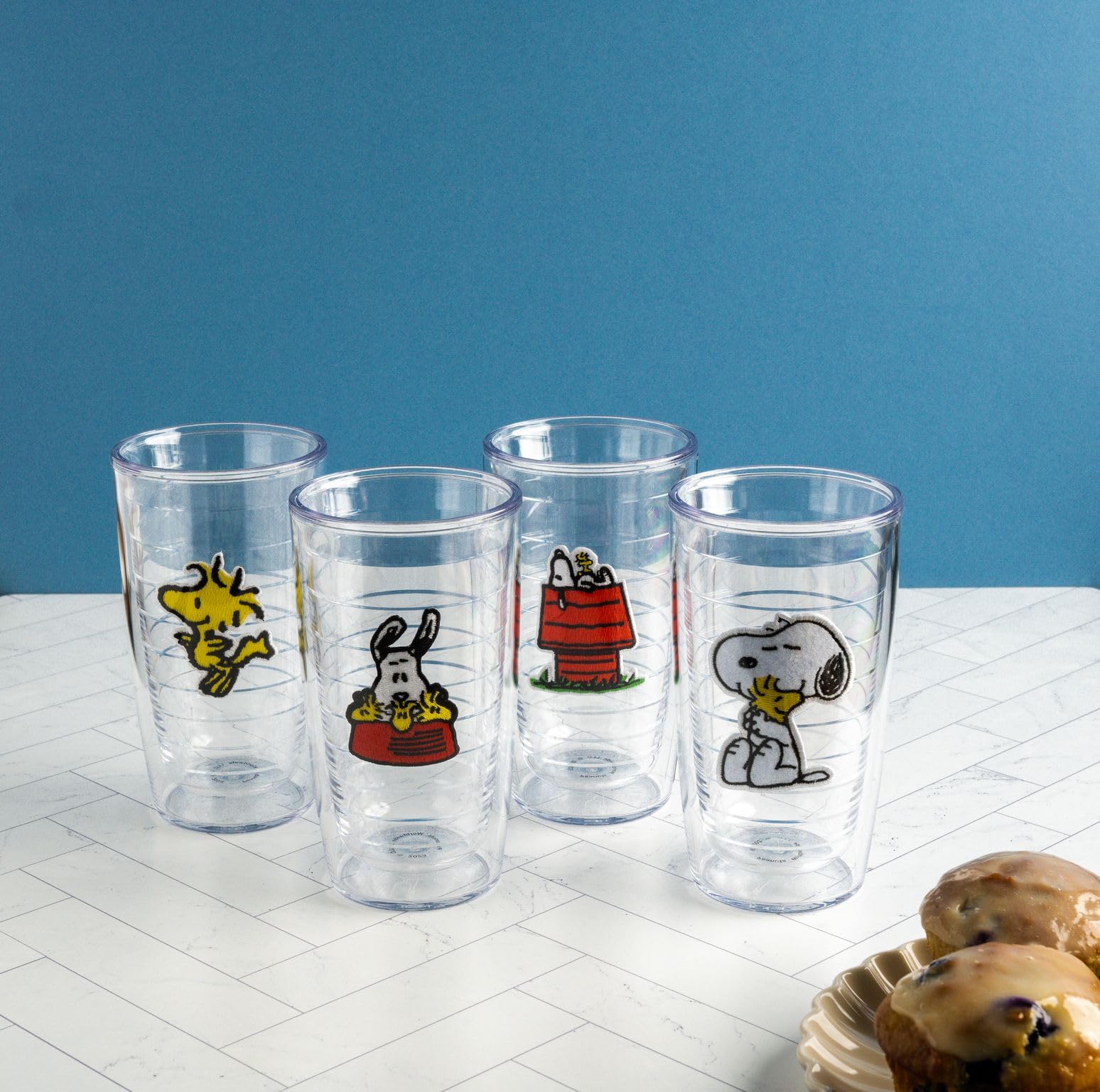 Tervis Peanuts Best Buddies Collection Snoopy Woodstock House Made in USA Double Walled Insulated Tumbler Travel Cup Keeps Drinks Cold & Hot, 16oz 4pk, Assorted