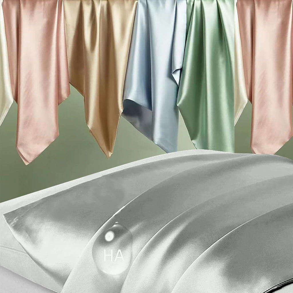 Mulberry Silk Pillowcase Set by Skiennix - Anti-Acne & Hair Care | King Size, Silver Grey, 2 Pack