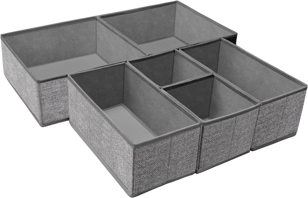 Criusia Foldable Underwear Drawer Organizer - Closet Dividers for Clothes & Socks | 6 Gray Bins