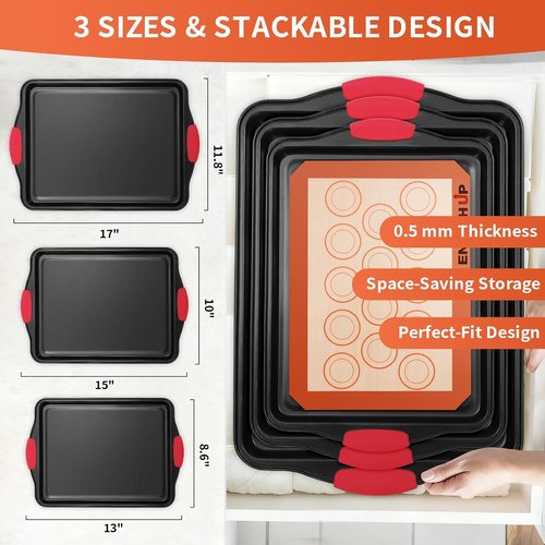 Enrich Up Baking Pans Set - 6-Piece Non-Stick Silicone Cookie Sheets | Heat-Resistant Bakeware for Cookies & Pastries