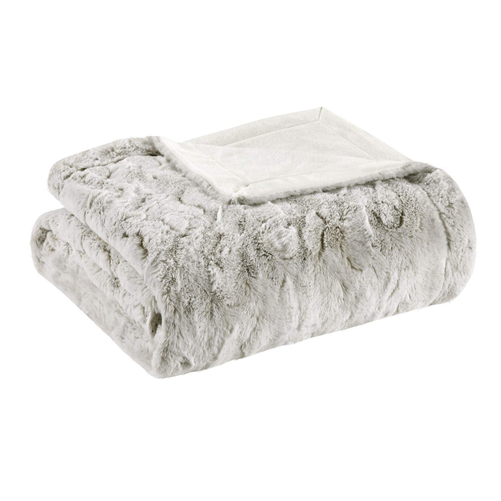 Madison Park Zuri Soft Plush Luxury Oversized Faux Fur Throw Animal Stripes Design, Faux Mink On The Reverse, Modern All Seasons Blanket for Bed, Sofa Couch, Office, Snow Leopard, 60x70