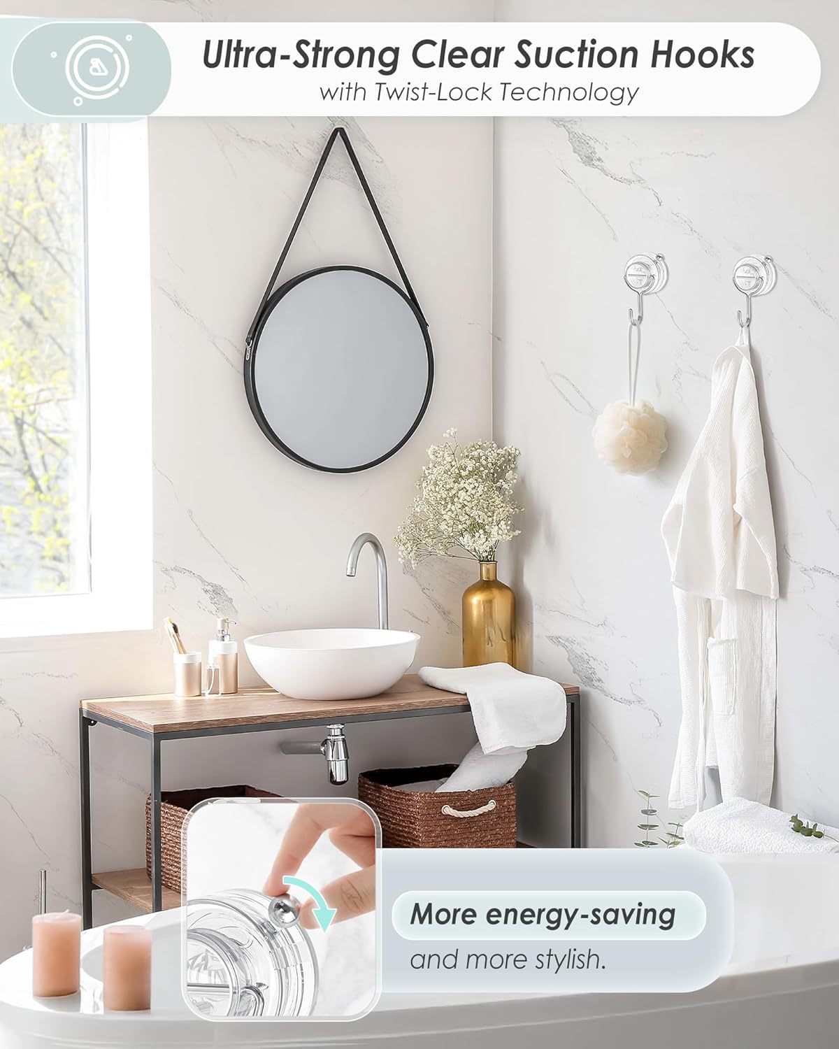 Upgrade Suction Cup Hooks by [Brand Name] - Heavy Duty Clear Towel Hooks for Bathroom | 4 Pack for Tile & Glass