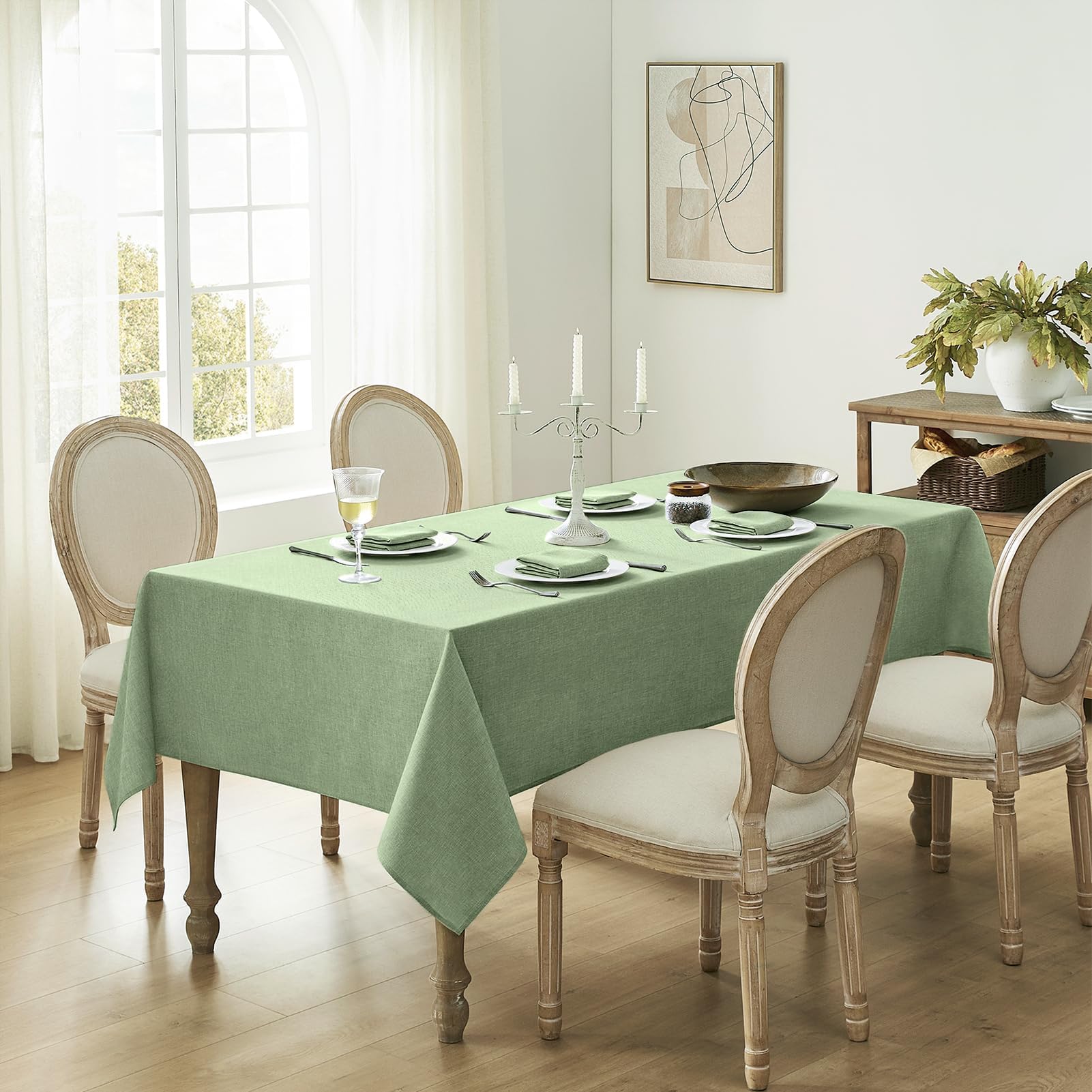 Softalker Outdoor Table Cloth Rectangle 70x52 Inch Sage Green Spring Tablecloths Linen Textured Stain and Wrinkle Resistant Decorative Dining Table Cover Waterproof for Easter,Party,Birthday,Coffee