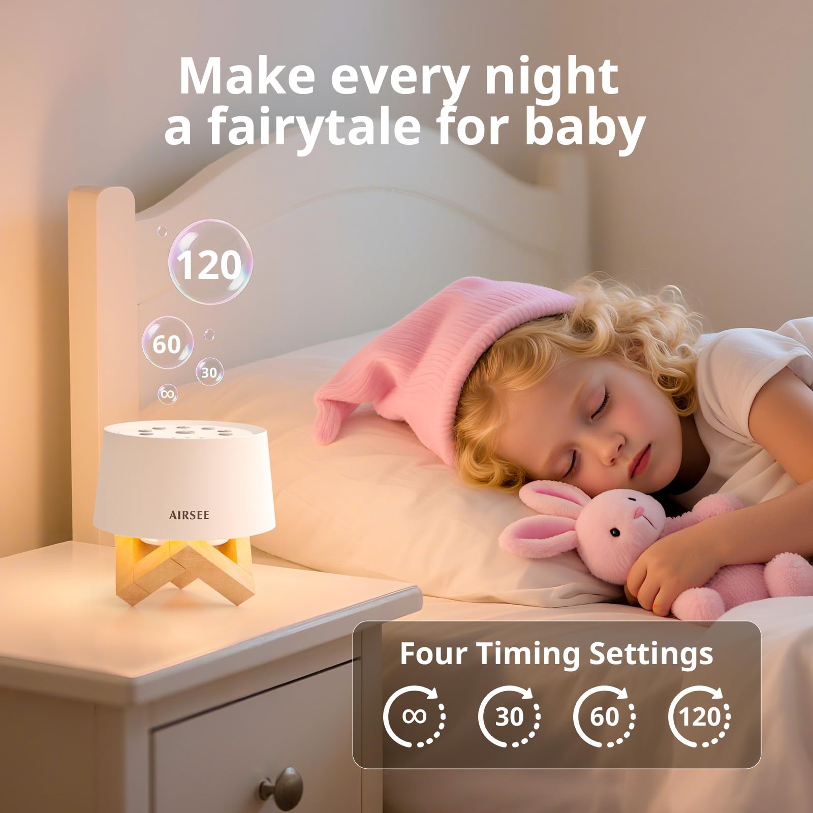 AIRSEE White Noise Sound Machine for Baby Adults, 31 Soothing Sounds 2000mAh Battery 4-Level Night Light Sound Machine, Timer & Memory Function 32 Volume Levels Sleep Machines for Home Office Travel