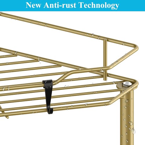 HuggieGems Corner Shower Caddy Organizer - 4 Tier Floor Stand with Hooks | Elegant Gold Finish