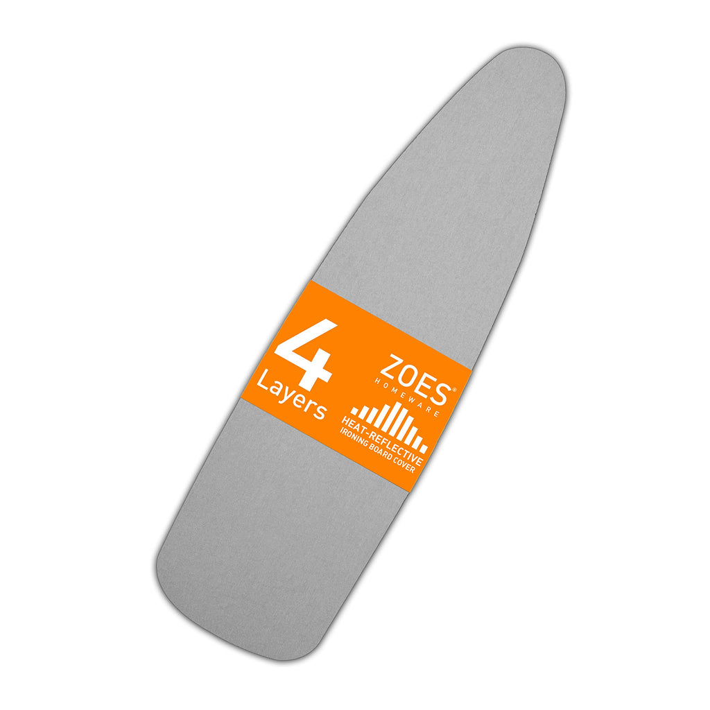ZOES HOMEWARE Ironing Board Cover and Pad | 100% Cotton Cover with Padding Standard Size with Aluminum Coating | Heat-Reflective Ironing Board with Elastic Edges Set | 54"x15" Grey