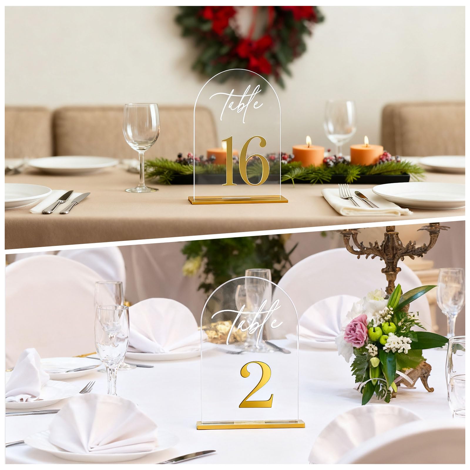 Arch Wedding Table Numbers 1-20 with Stands,5 x 8 Inch Transparent Acrylic Reception Table Signs Golden Letters,Perfect for Wedding Receptions, Parties, Anniversaries, and Events (1-20 golden)