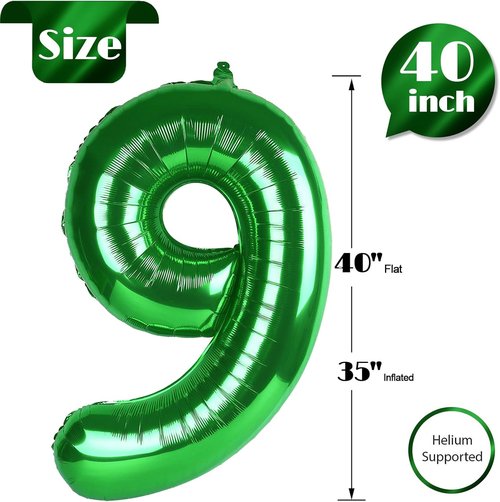 Green 9 Balloon - 40 Inch Giant Number Balloon for 9th Birthday Decorations | Perfect for Boys and Girls