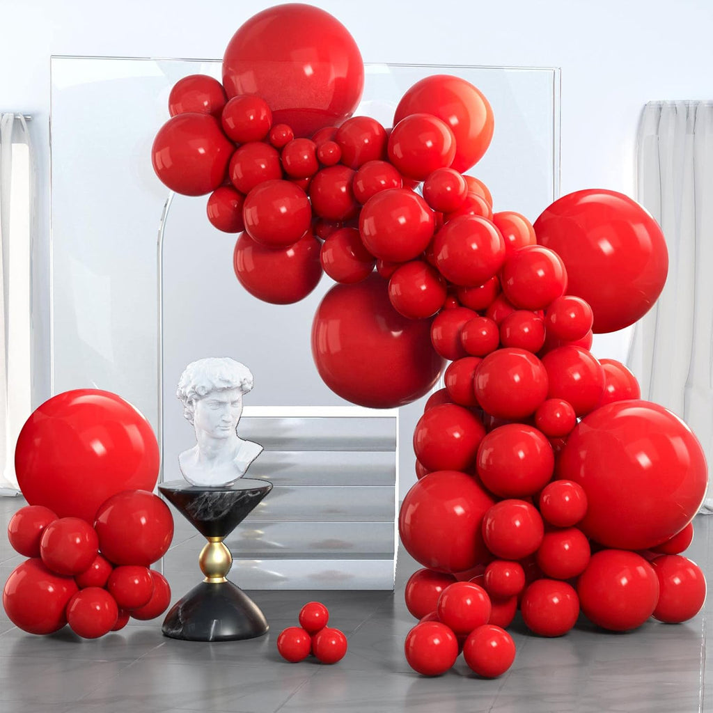 PartyWoo White and Red Balloons - 280 Pcs in 18/12/10/5 Inch Sizes | Classic Arch Kit