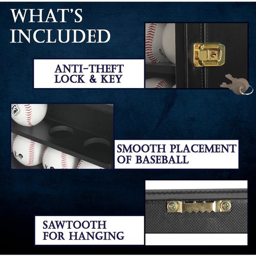 20 Baseball Display Case Wall Mount Leather Cabinet Wood Shelf Sports Storage Acrylic Cover Rack with Protection Dual Lock System (Black, 14.2 x 3.9 x 18 inches) – MK104C