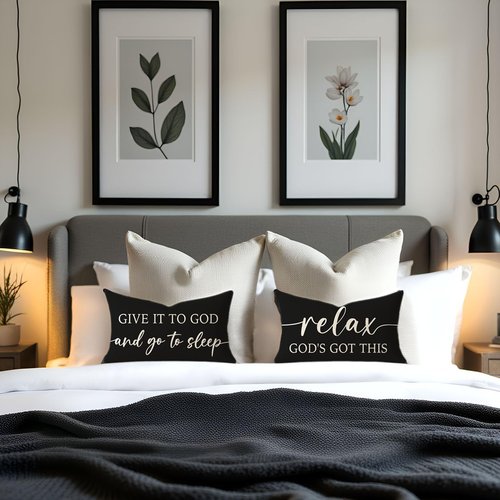 HERHOME Black and White Christian Throw Pillow Covers 12x20 Inch Set of 2 – Relax God’s Got This/Give It to God and Go to Sleep – Inspirational Lumbar Pillowcase for Couch or Bed Decor