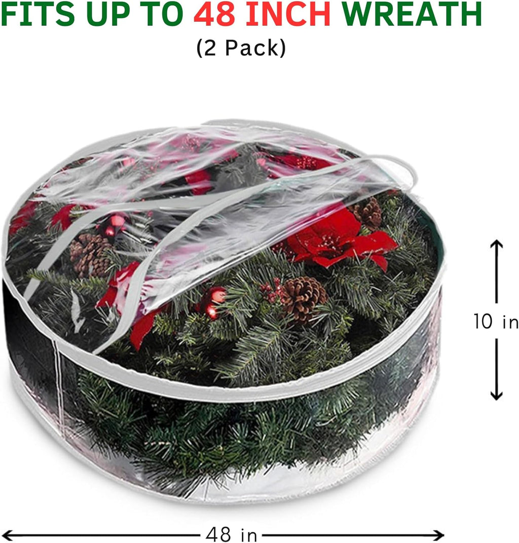 ProPik Christmas Wreath Storage Bag - Waterproof 48-Inch Clear PVC Container | 2 Pack with Handles