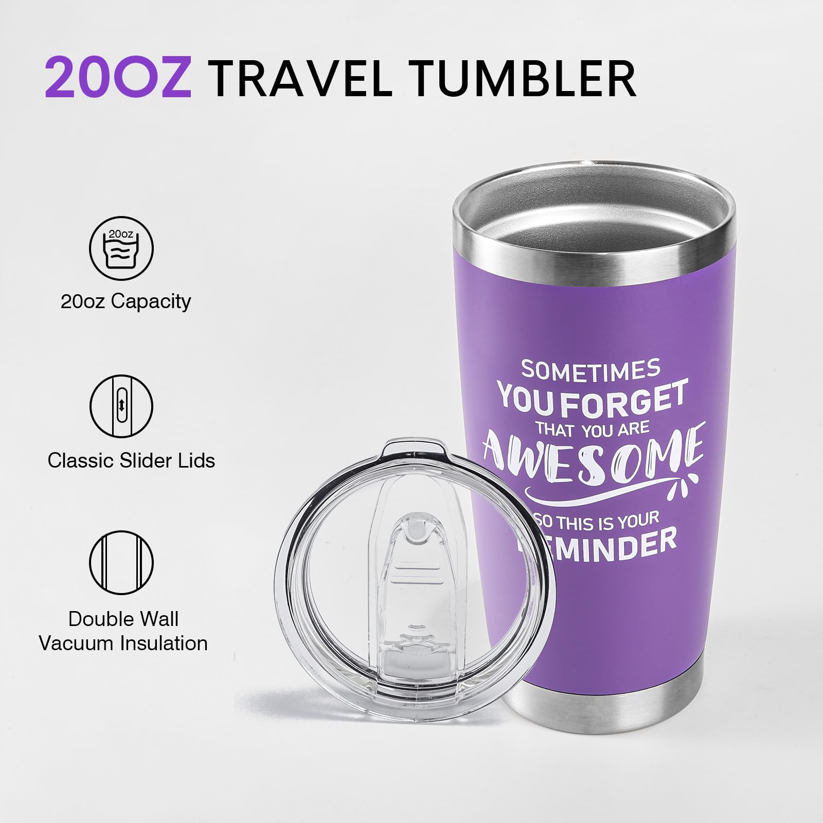 NOWWISH Inspirational 20oz Purple Tumbler, Sometimes You Forget You're Awesome Stocking Stuffer for Women, Unique Christmas Birthday Gifts for Her, Mom, Daughter, Wife