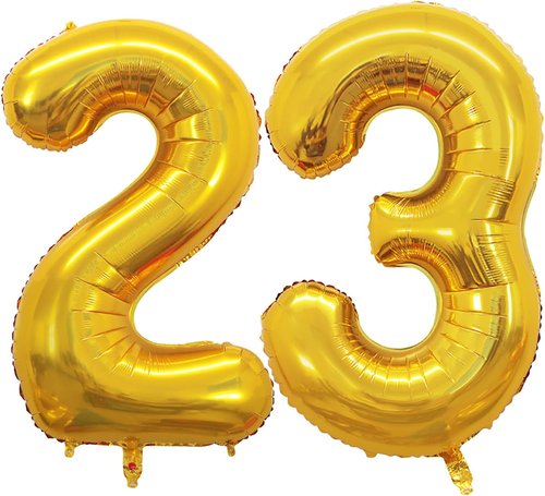 GOER 23rd Birthday Balloons - 42 Inch Jumbo Gold Foil Helium Decorations for Celebrations
