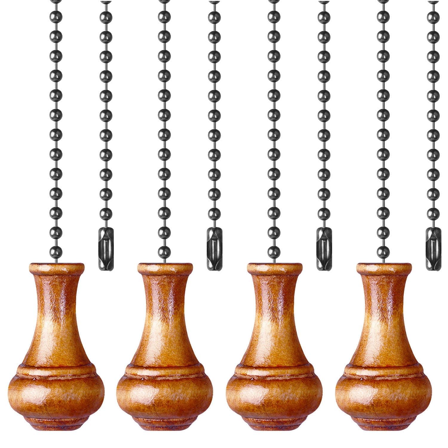 SHIFANQI Ceiling Fan Pull Chain, 4 Pack Wooden Pendant Pull Chain Extension, 12 Inches Decorative Chain Pulls for Ceiling Light Fan Lamp, Beads Ball Pull Chain Extenders with Connector, D