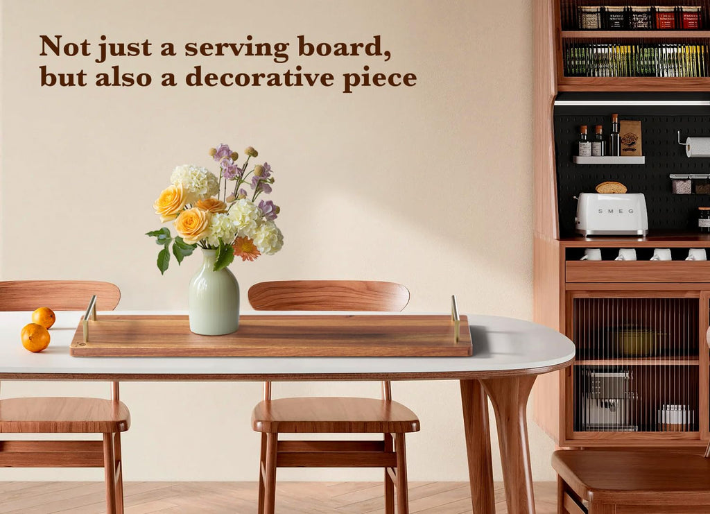 Dofira Large Charcuterie Board with Metal Handles – 32" Acacia Wood Serving Board for Cheese, Meat & Appetizers – Extra Long Kitchen Platter for Gatherings, BBQ & Home Decor
