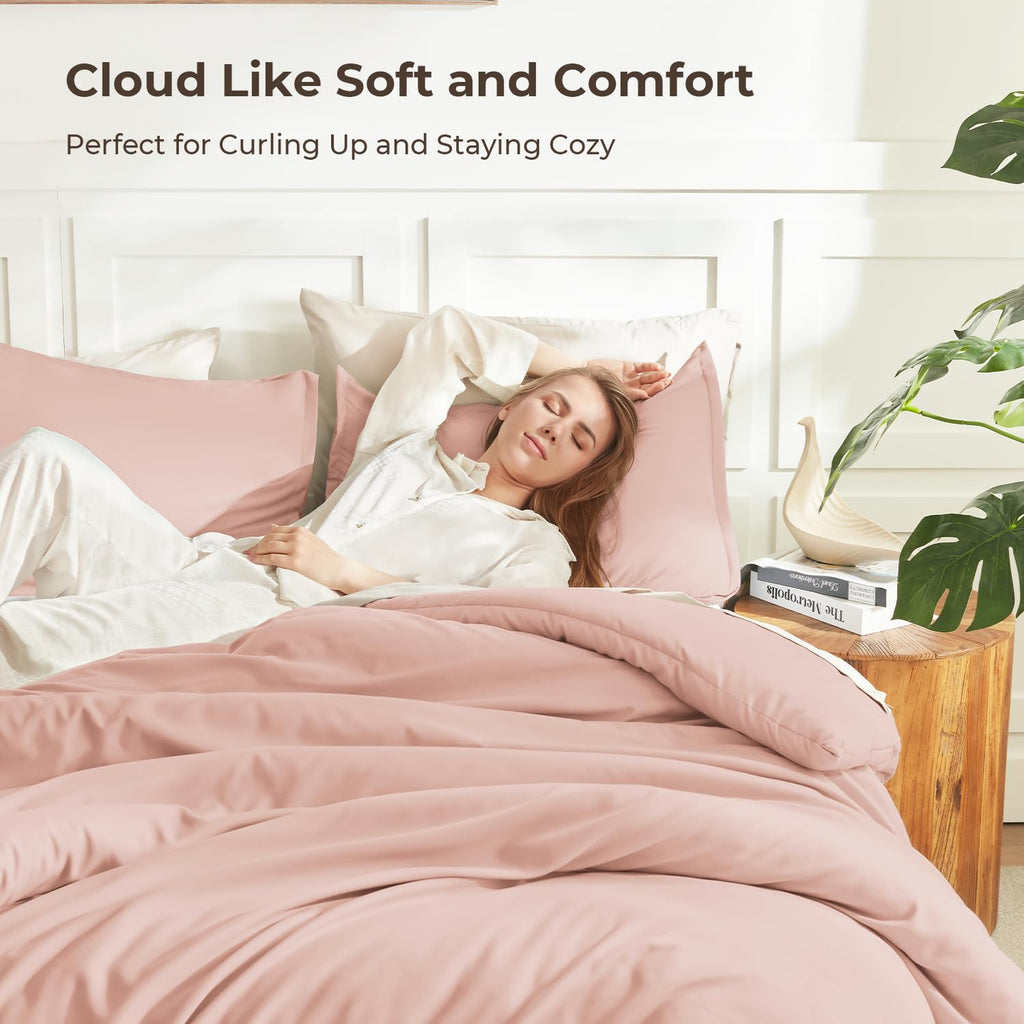 Litanika Pink Twin Comforter Set for Girls, 2 Pieces Kids Blush Plain Bedding Comforter Set, All Season Bed Set (66x90In Comforter & 1 Pillowcase)