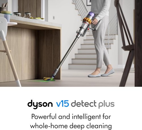 Dyson V15 Detect Plus Cordless Vacuum - Illumination Reveals Dust, 240AW Power, 60-Minute Runtime | Deep Cleans Hard Floors & Carpets