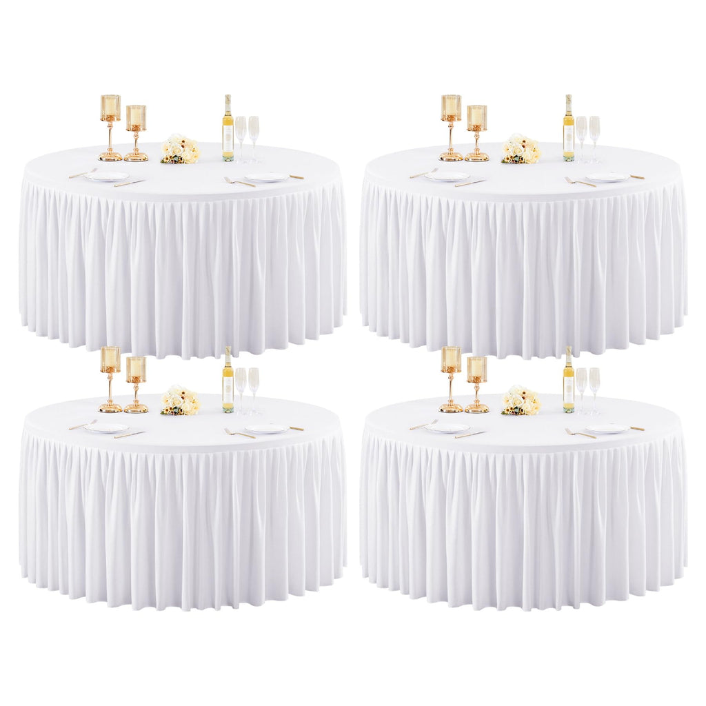 72Inch White Round Tablecloth,4 Pack Wrinkle Resistant 6ft Spandex Tablecloth,Washable Stretchy Polyester Table Cloth Round Cover for Dining Table,Wedding,Reception Banquet, Birthday Party, Buffet