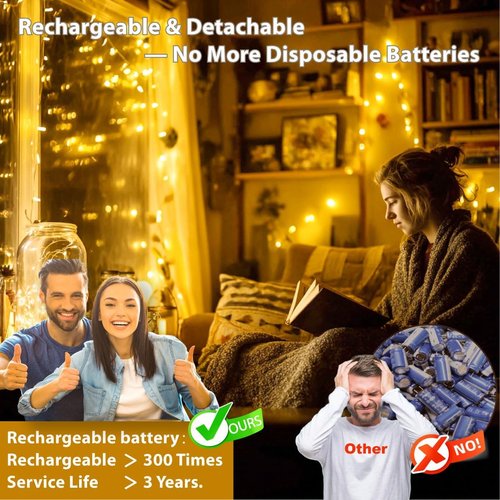 HXWEIYE 300L Curtain Lights - Plug-In & Battery Operated Fairy Lights with Remote & Timer Bundle