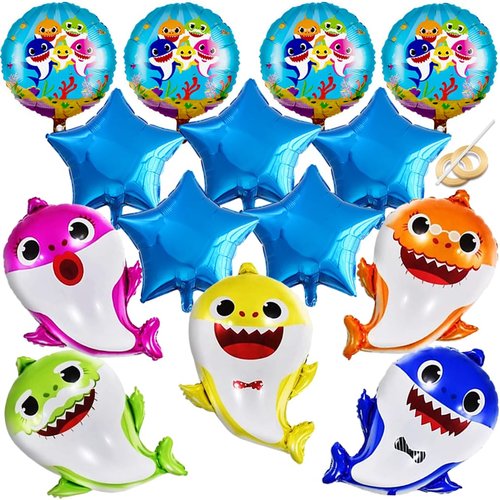 GRAME Shark Birthday Party Decorations for Boys and Girls, 26” Balloons XL for Baby Birthday Party with 9 Pcs 18” Round and Blue Star Ocean Theme Cartoon Balloons, Shark Party Decorations (14 pcs)