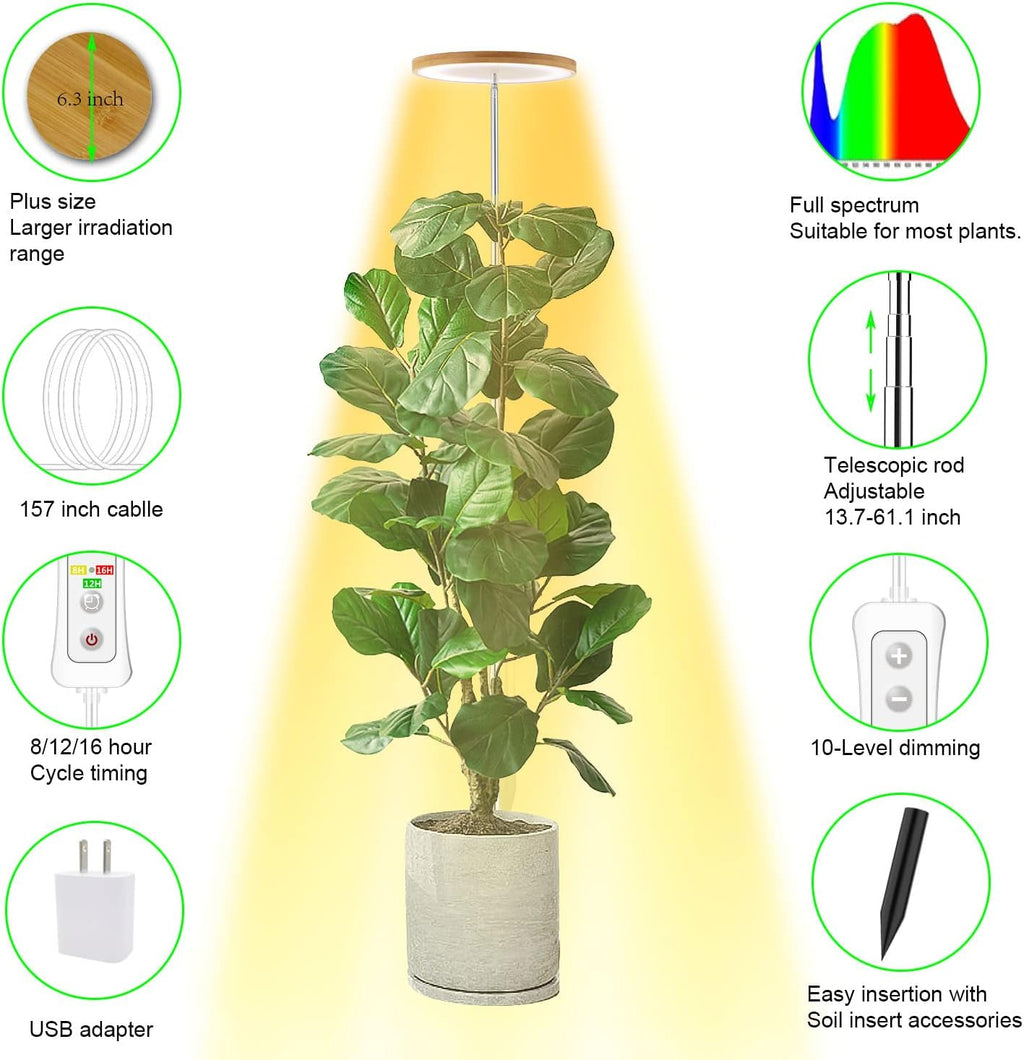 Yadoker LED Grow Light - Full Spectrum Indoor Plant Lighting with Adjustable Height & Timer | Safe 5V Design