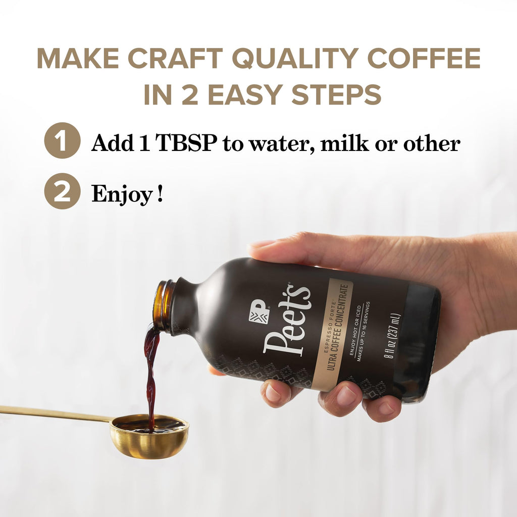 Peet's Coffee, Ultra Coffee Concentrate, Instant Hot, Cold Brew, or Iced Coffee, 100% Arabica Coffee - Espresso Forte, 8 Fluid Ounce Bottle (16 Servings)