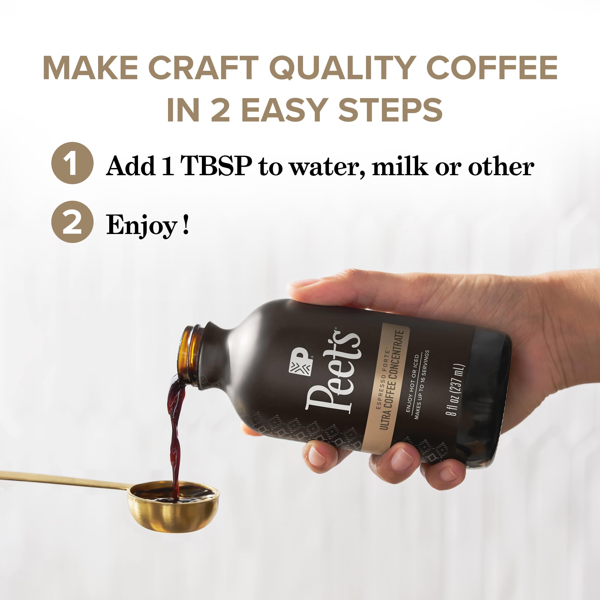 Peet's Coffee, Ultra Coffee Concentrate, Instant Hot, Cold Brew, or Iced Coffee, 100% Arabica Coffee - Espresso Forte, 8 Fluid Ounce Bottle (16 Servings)