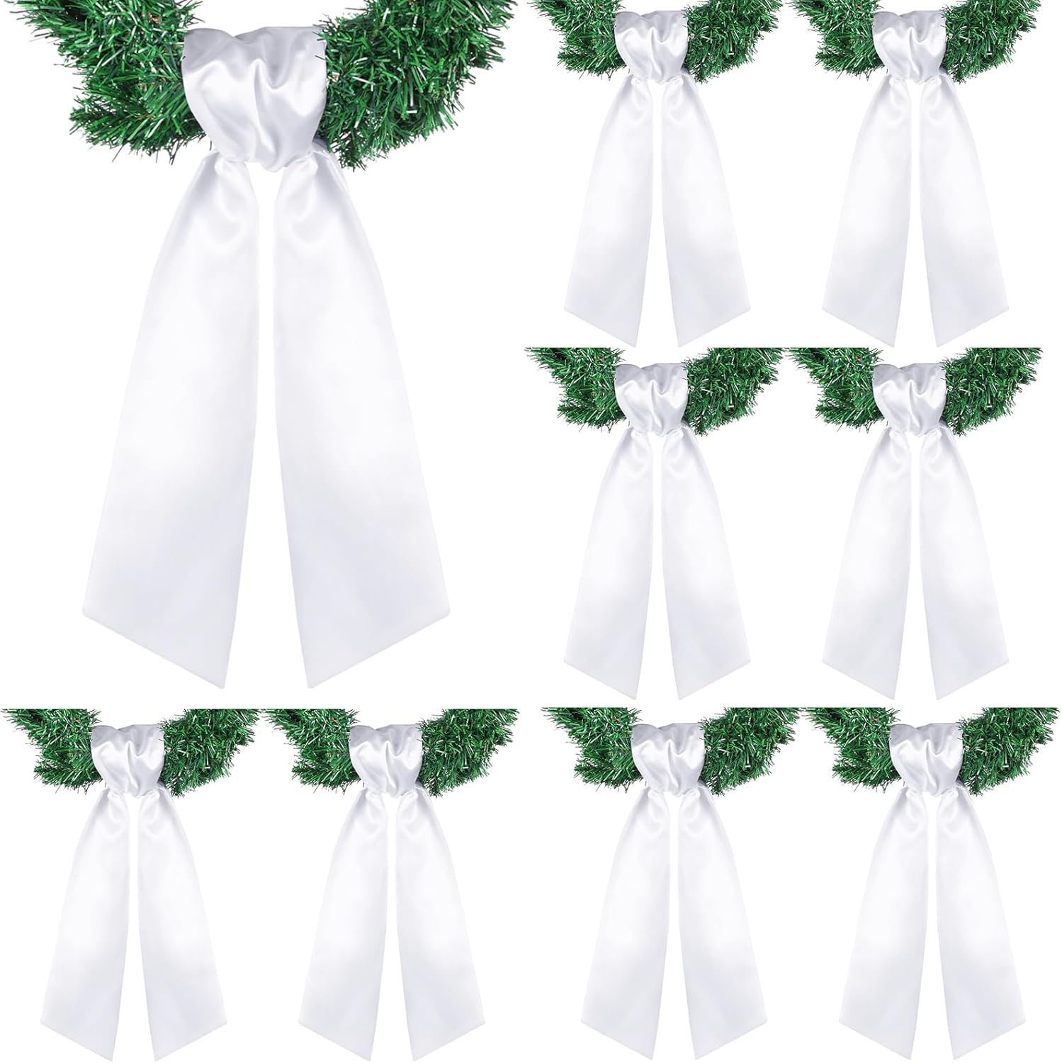 VitalCozy Wreath Sash Set - 8 Pcs Blank Embroidery Accessories for Indoor/Outdoor Decor | White (4.49" X 56.30")