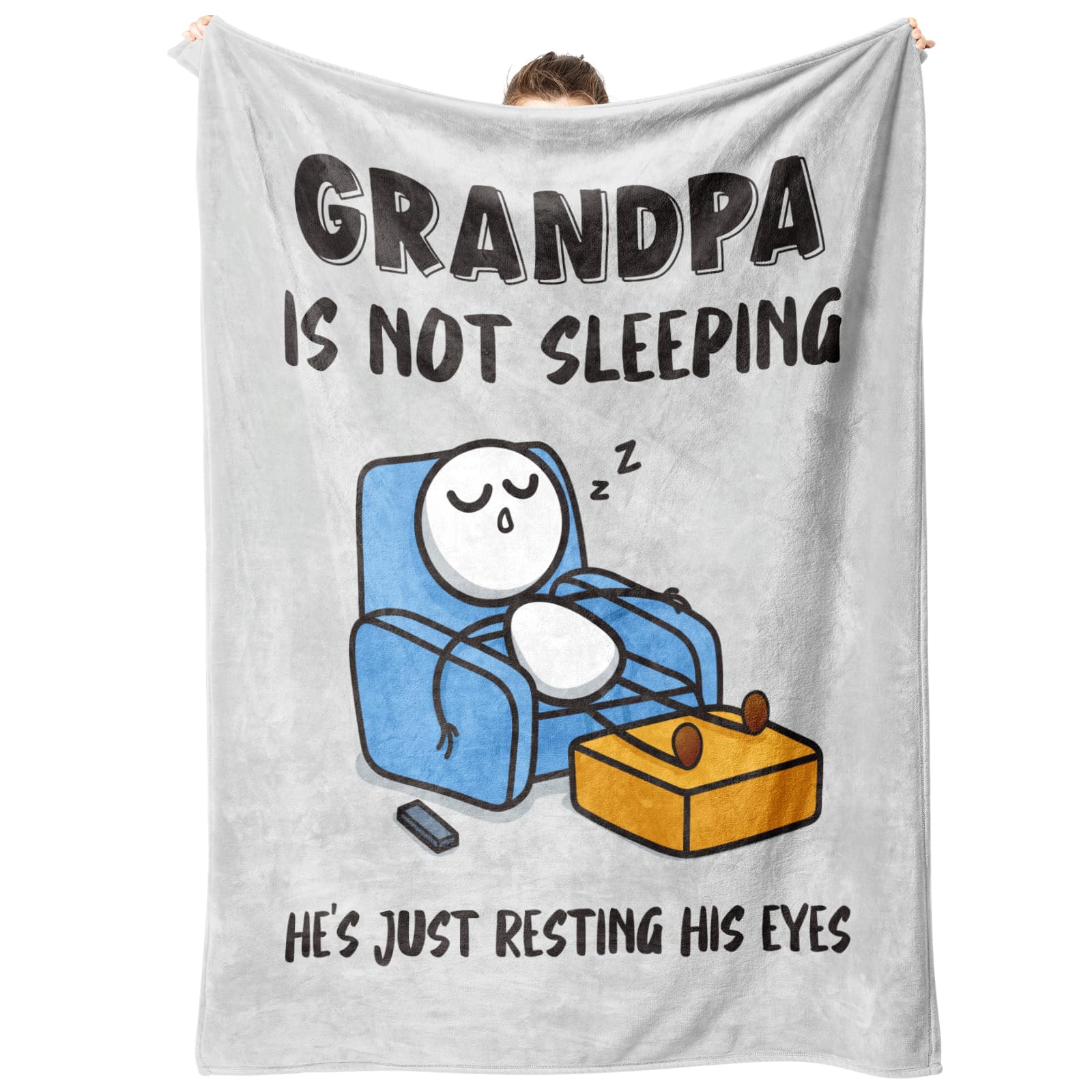 GoMelley Funny Fathers Day Grandpa Gifts, Grandpas Birthday Gift from Grandkids, Grandpa is Not Sleeping Blanket, Super Soft Throws Blanket for Napping, Promoted to Grandpas Gifts, 60" x 50"(Gray)