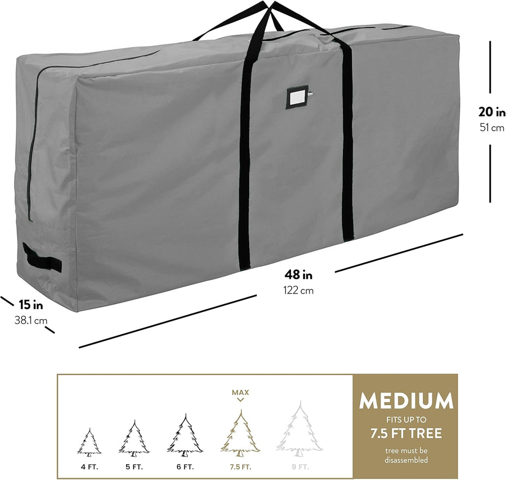 ZOBER Christmas Tree Storage Bag | 600D Oxford Fabric - Waterproof & Tear-Proof for 7.5 Ft Trees - Gray