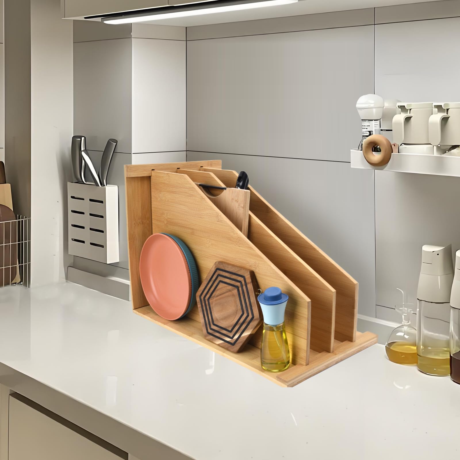 YeeBeny Tray Dividers for Cabinets,Td3 Tray Dividers for Kitchen Cabinets,Vertical Cabinet Organizer for Pans, Lids, Pot And Pan, Cookie Sheets, Cutting Boards Kitchen Storage, 12in Lx15.5in Wx23in H