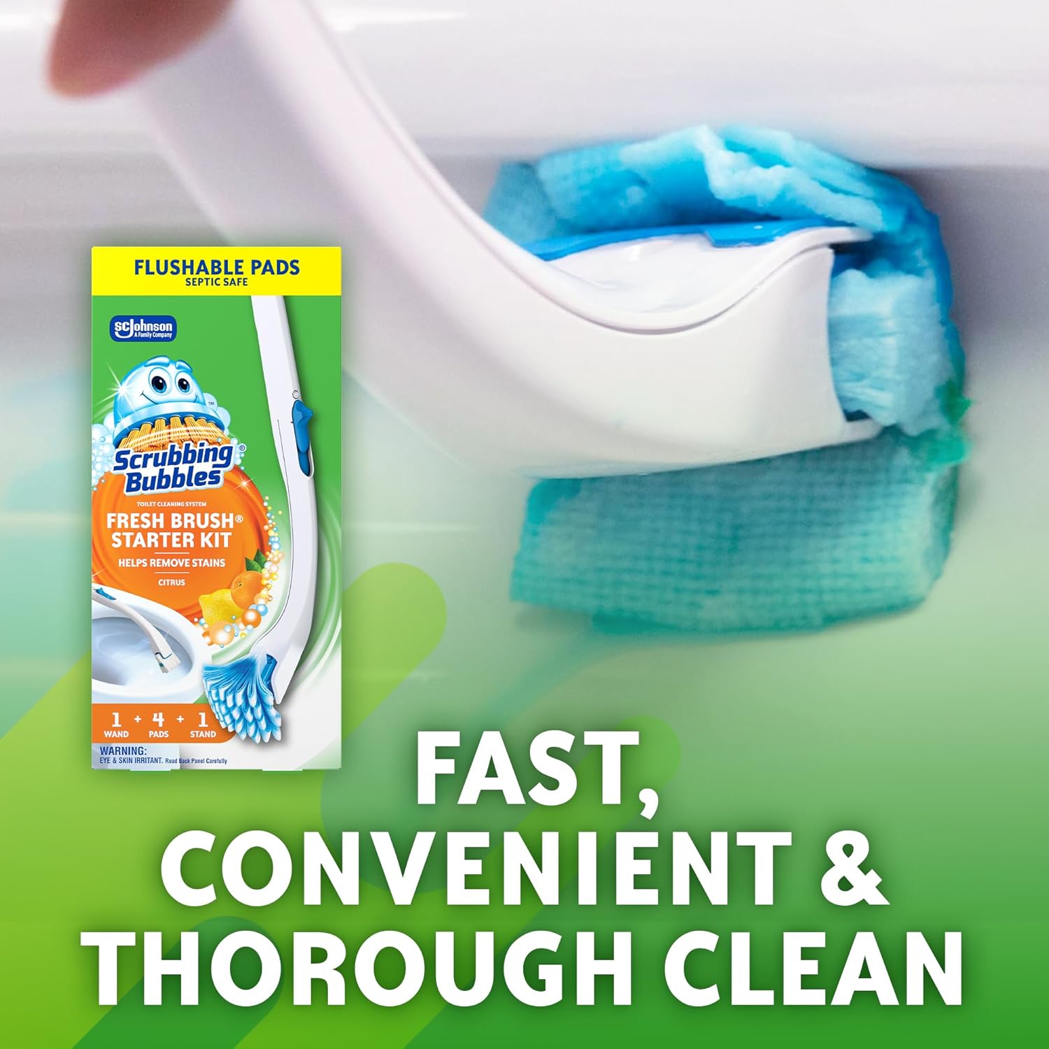 Scrubbing Bubbles Toilet Bowl Cleaning System - Citrus Scent with 4 Flushable Refill Pads & Stand
