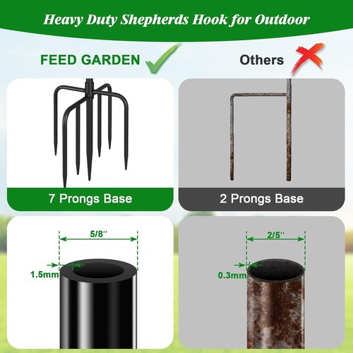 Feed Garden 76'' Heavy Duty Bird Feeder Pole - Adjustable Shepherds Hook for Hummingbird Feeders & Lanterns