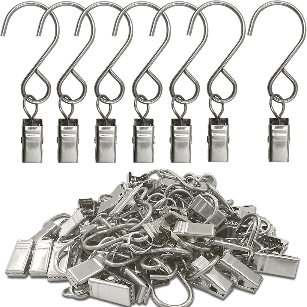 Stainless Steel S Hooks - 50 Pack Curtain Clips for Hanging Party Lights & Art Displays | 3 Inch, Silver