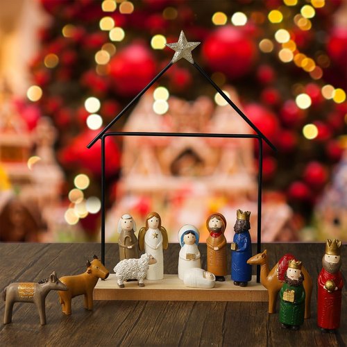 Juegoal Christmas Nativity Set - 13 Mini Resin Figurines for Holiday Decor | Religious Table Ornaments