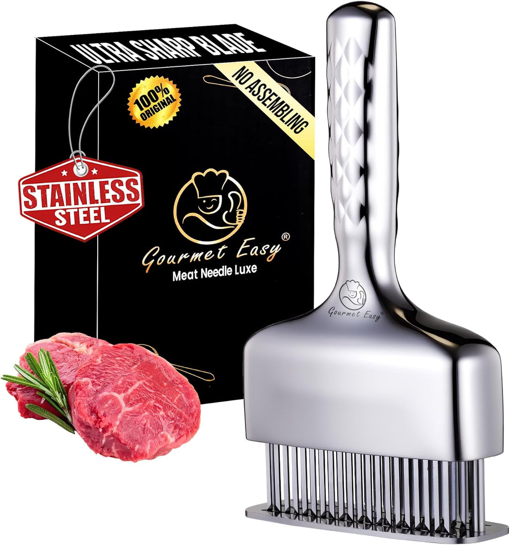 Meat Tenderizer Tool - Stainless Steel Blade with Extra Long Handle | Rustproof One-Piece Design