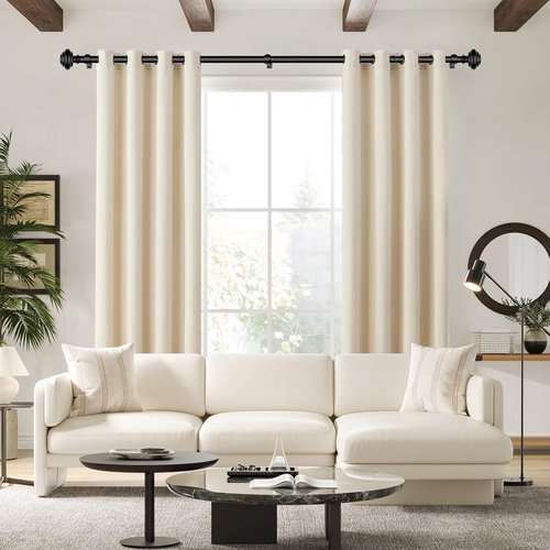 KAMANINA Heavy Duty Black Curtain Rods - Adjustable 72 to 144 Inches | Modern Decorative Drapery Set