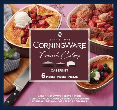 CorningWare Ceramic Bakeware Set - Chip & Crack Resistant Stoneware, 6-Piece, French Cabernet