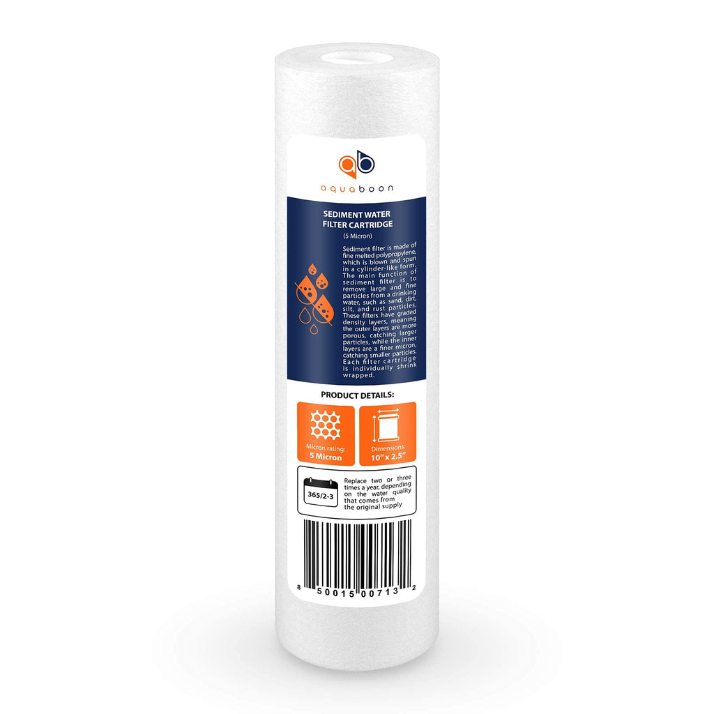 Aquaboon 5 Micron 10 x 2.5 House Water Filters Cartridges, Set of 12 | Sediment & Carbon Filter Replacements Compatible with WHKF-WHWC, P5, WHKF-GD05