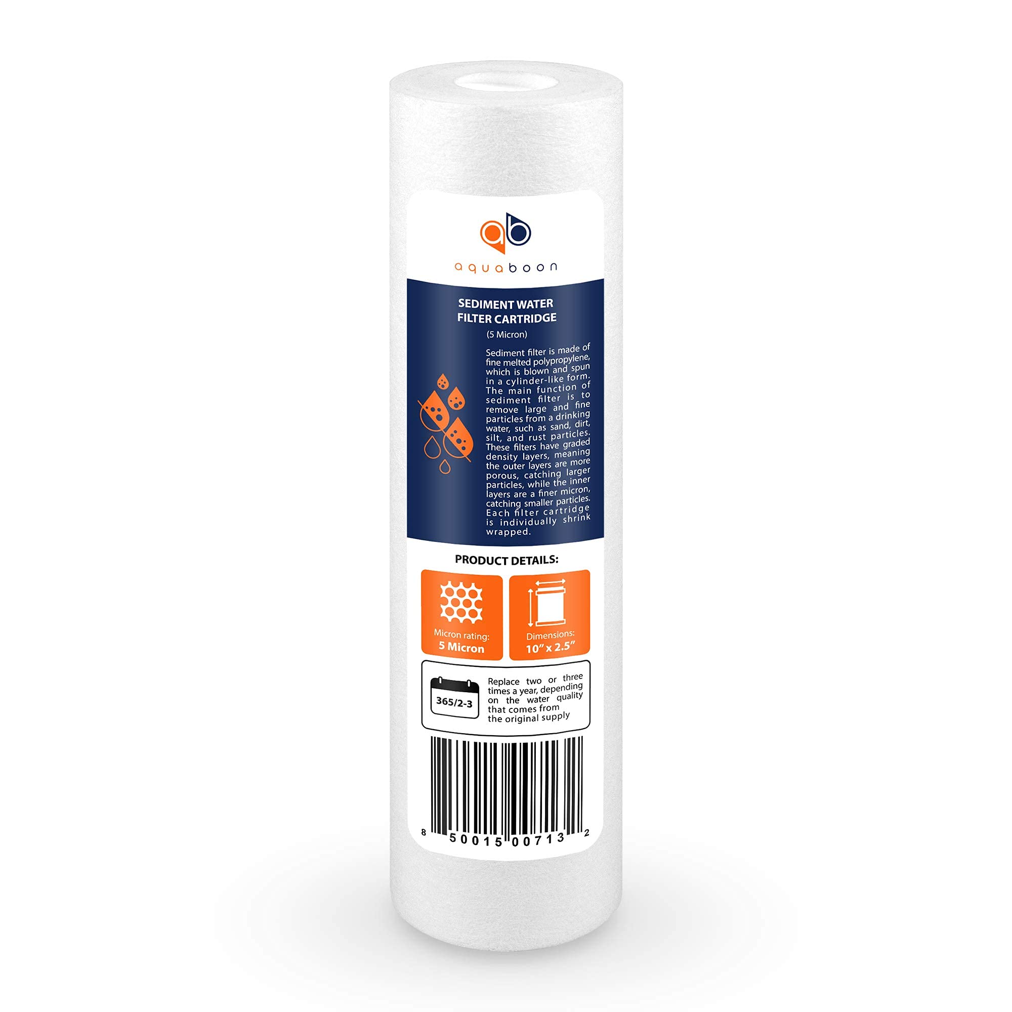 Aquaboon 5 Micron 10 x 2.5 House Water Filters Cartridges, Set of 12 | Sediment & Carbon Filter Replacements Compatible with WHKF-WHWC, P5, WHKF-GD05