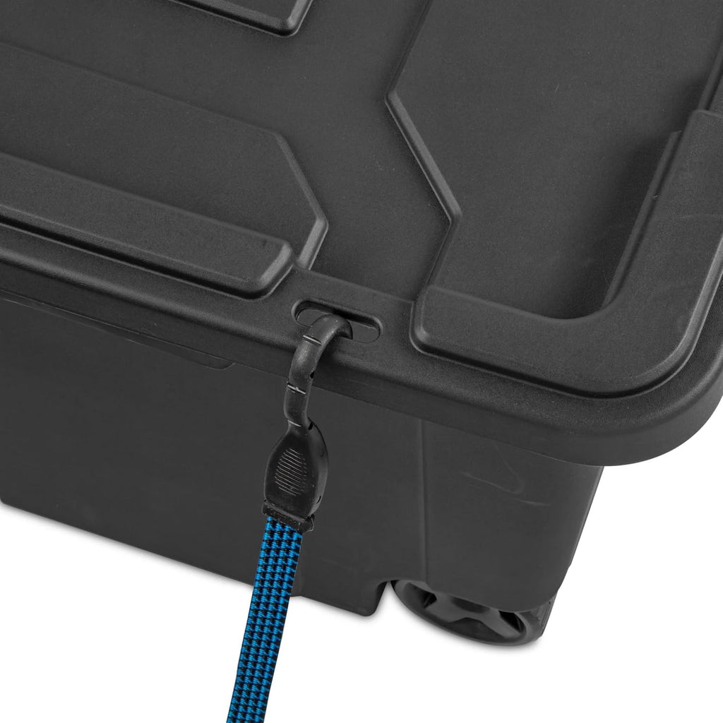 Rugged 40 Gallon Wheeled Industrial Tote by [Brand Name] - Durable Plastic Storage Bin with Latch Lid, Dark Gray