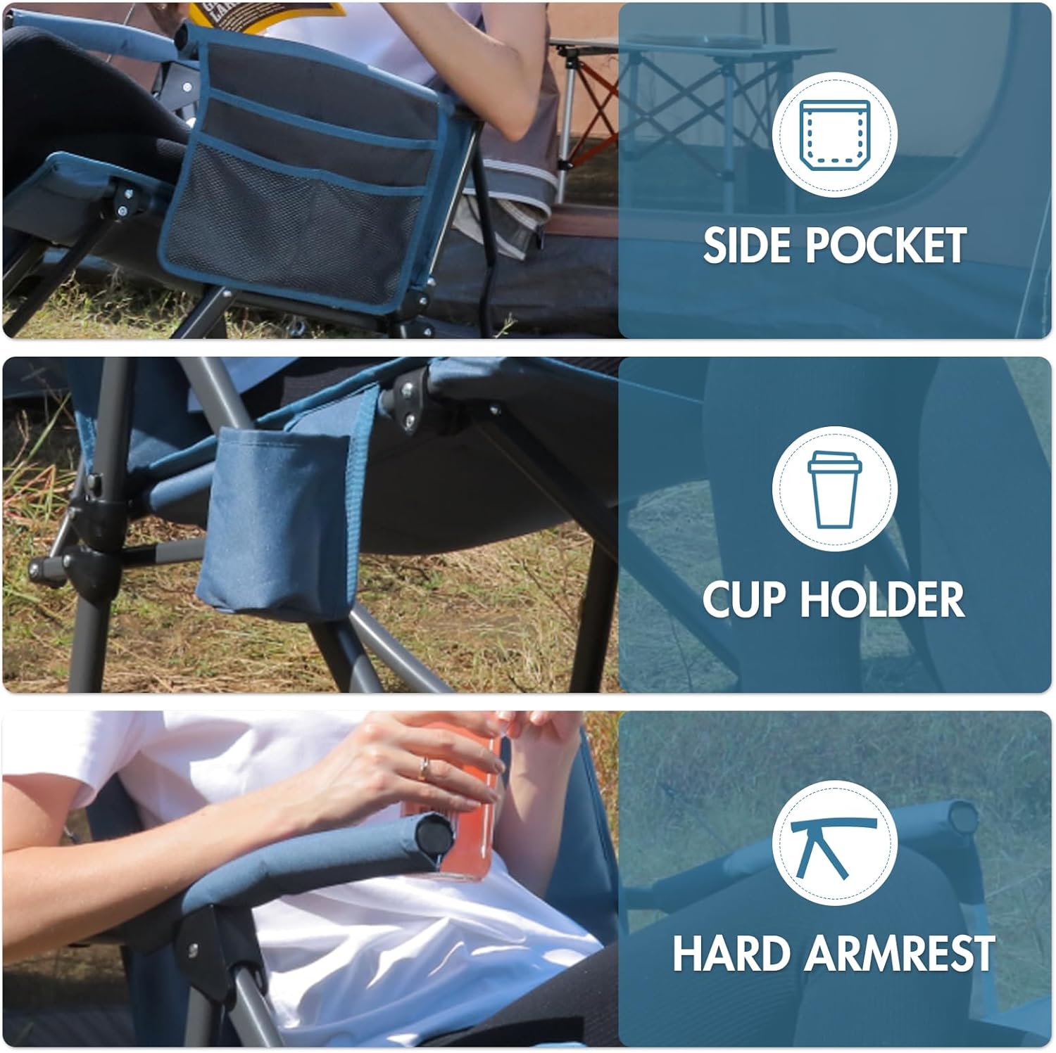 PORTAL Oversized Folding Rocking Camping Chair - Portable Outdoor Rocker with High Back & Carry Bag, Supports 400 lbs